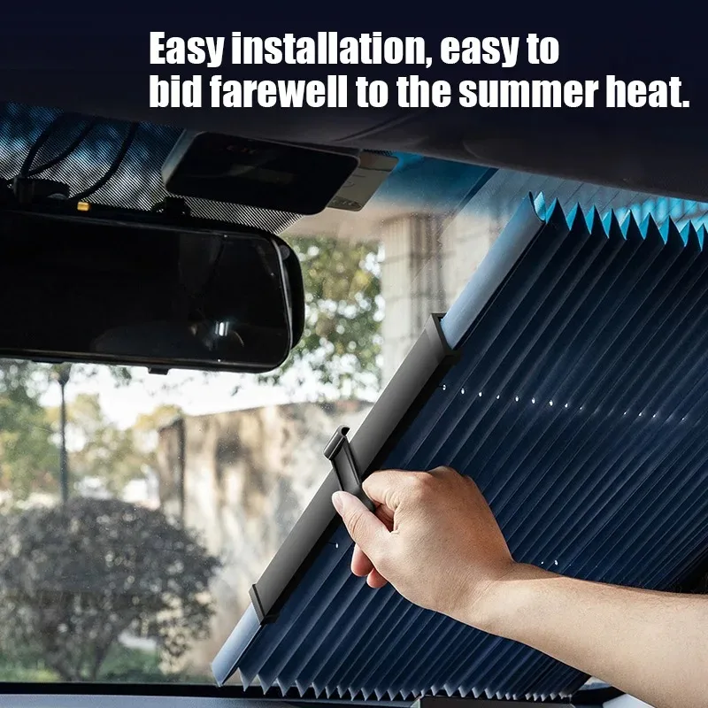 1PC Retractable Car Sun Shade Set, Front & Rear, Heat & UV Protection, Easy Fold, Compact Storage, Windshield Curtain