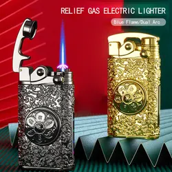 Embossed Touch Blue Flame Rocker Plasma Electric Lighter, Windproof Arc, USB Gas, Metal Survival Torch, Turbo Lighter, 2024