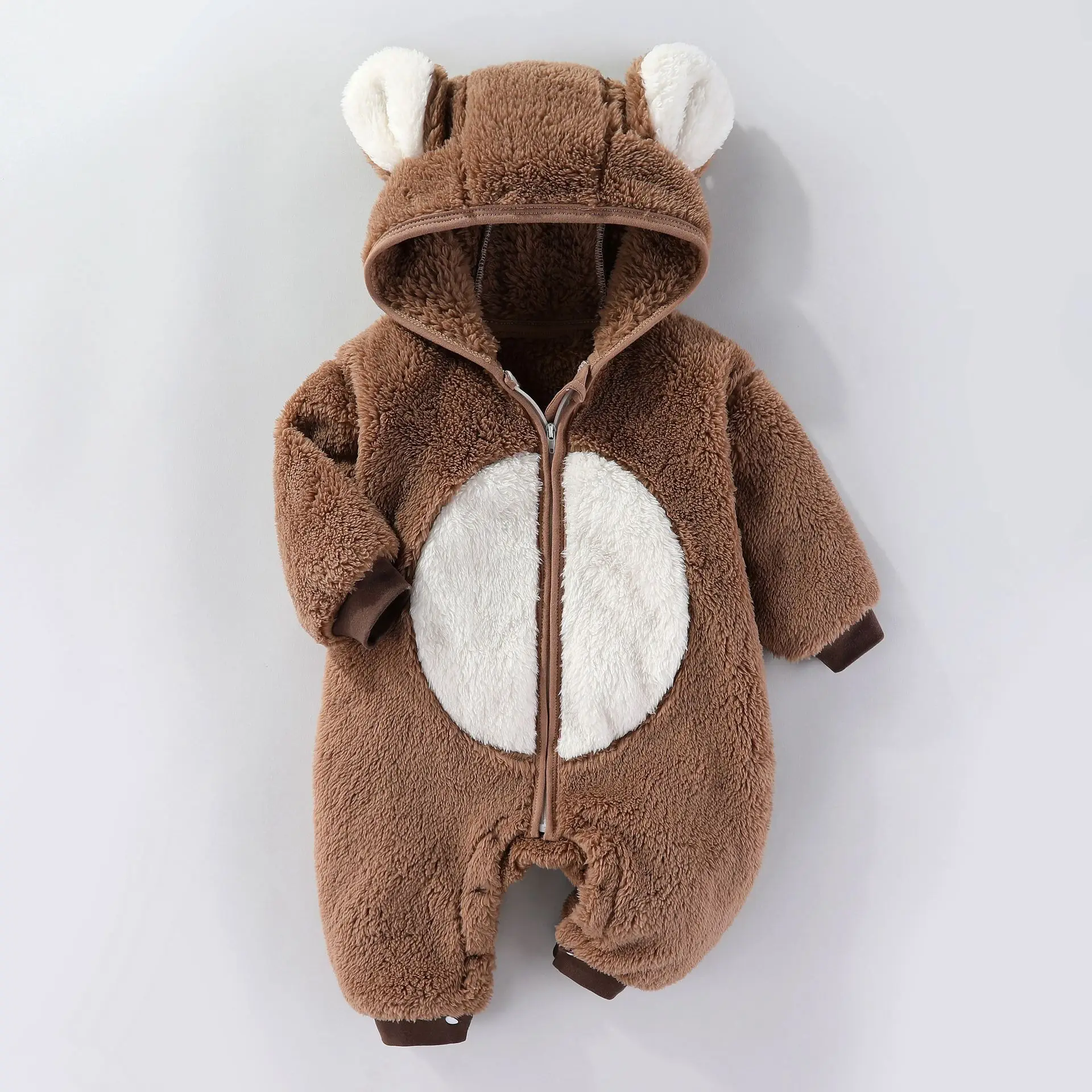 2026 Autumn Winter New Baby Boys Girls Bodysuits Patchwork Cartoon Thick Warm Hooded Rompers For 6-24Months Kids Jumpsuits