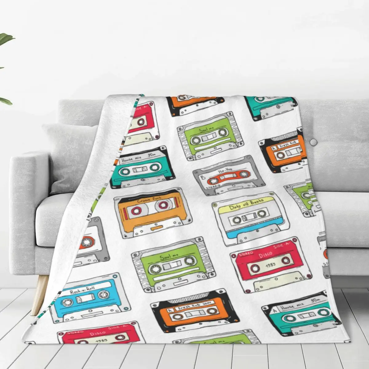 Audio Tape Cassette Music Pattern Blankets Flannel Vintage Soft Throw Blanket for Home Spring Autumn