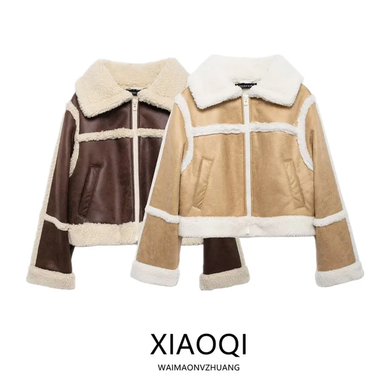 

Осень-зима 2024, новинка, женский универсальный жакет с большим воротником и квадратным тедди на подкладке, свободный крой, обычная длина