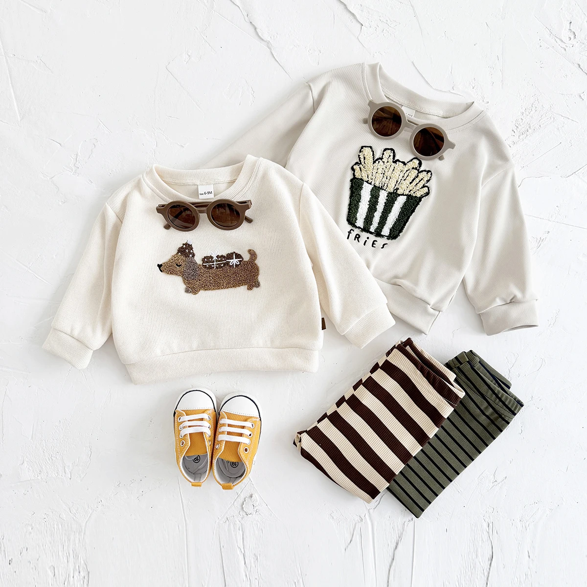 Infant Baby Sets Long Sleeves Pullover Cute Puppy Embroidery Top+Bottom Toddler Outfit 2pcs Baby Boys Girls Clothing Sweatshirt