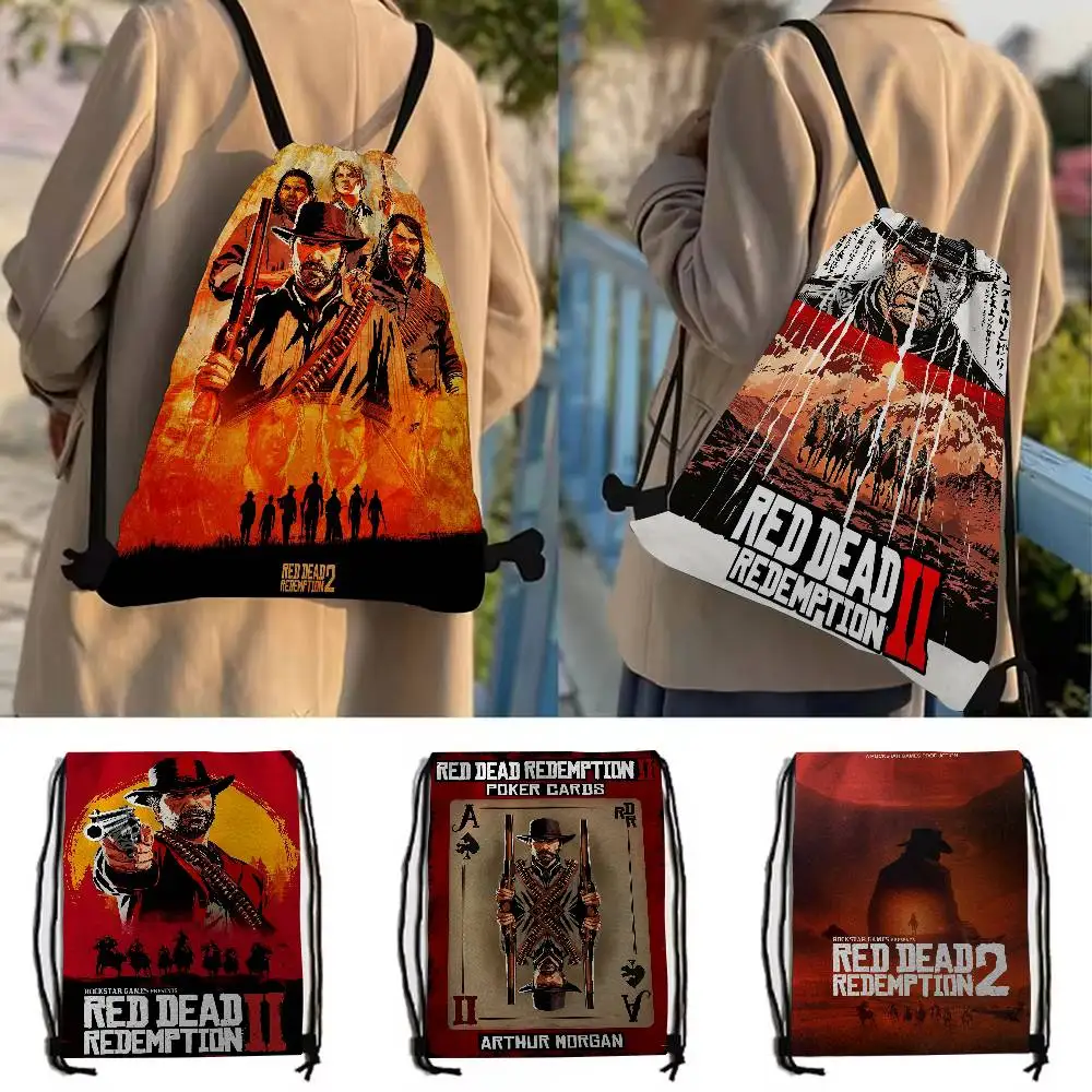 لعبة TV-Red-Dead-Redemption 2 حقائب برباط مطبوعة حقائب هدايا للحفلات، حقائب ظهر برباط رياضية للصالة الرياضية والسفر والاستخدام الترفيهي