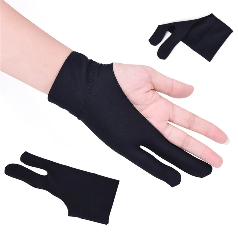 Black 2 Finger Anti-fouling,both Black Free Size For Right And Left Hand  Artist Drawing Glove For Any Graphics Drawing Tablet