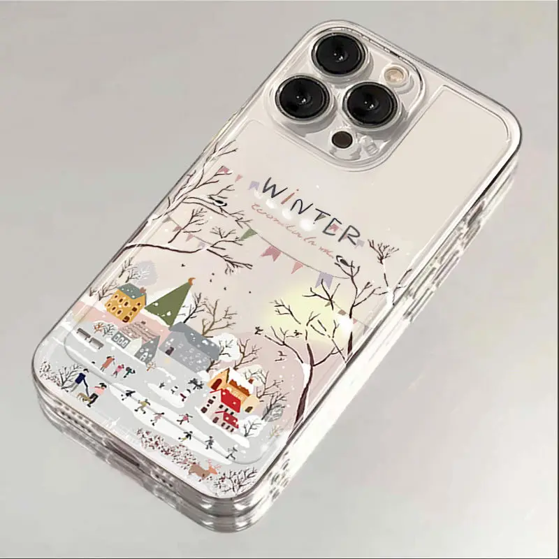 The Beautiful Falling Snow in Winter Phone Case iPhone 16 15 14 13 12 11 Pro Max XR X XS 14 15 78 Plus Y2K Anti Fall Clear Cover