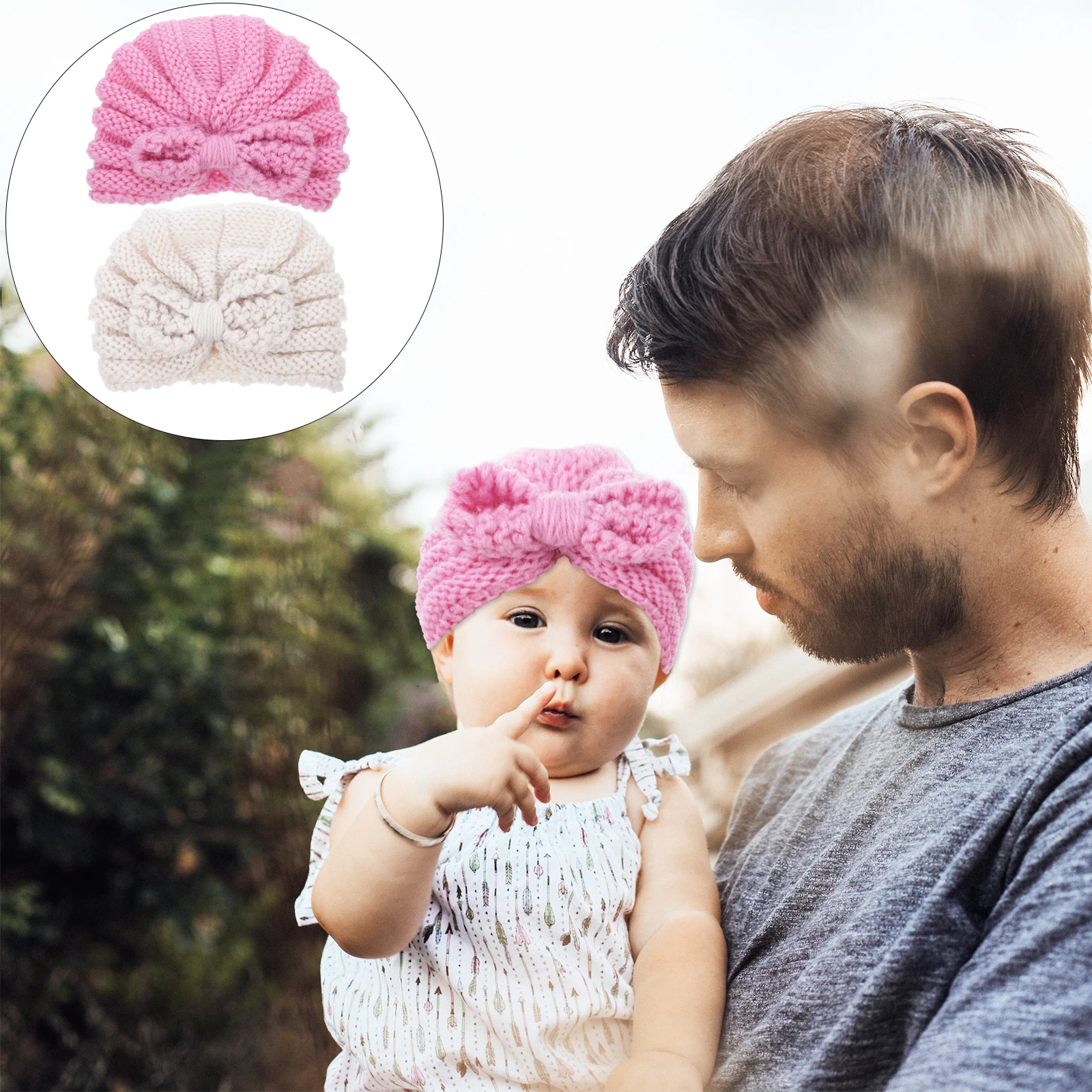 

2Pcs Baby Pom Pom Hat Knit Turbans Warm Beanie Caps Girl Autumn Winter Photo Props Toddler Hospital Christmas New Year Baby Care