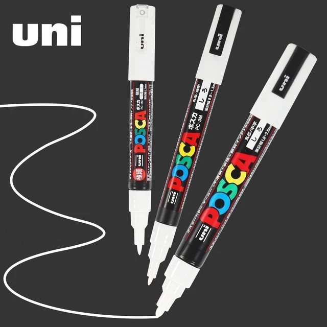 Uni Posca białe markery, akrylowa wodoodporna trwała farba w pisaku PC-1M 3M 5M plakat POP reklama dostaw sztuki posca marcadores