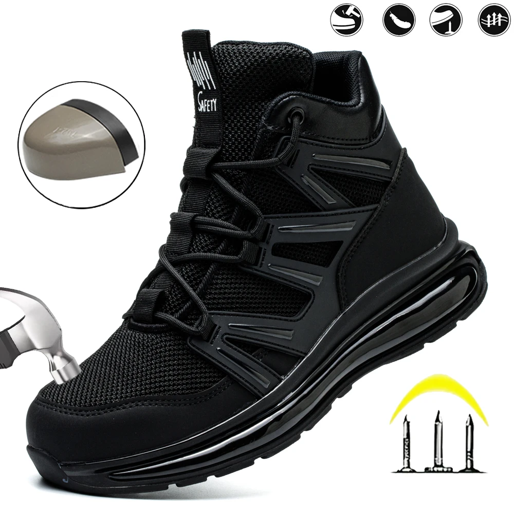 

Men's Steel Toe Anti- Crush Safety Shoes Breathable Mid- Cut Outdoor Work Boots Soft Air Cushion Industrial Men's Footwear
