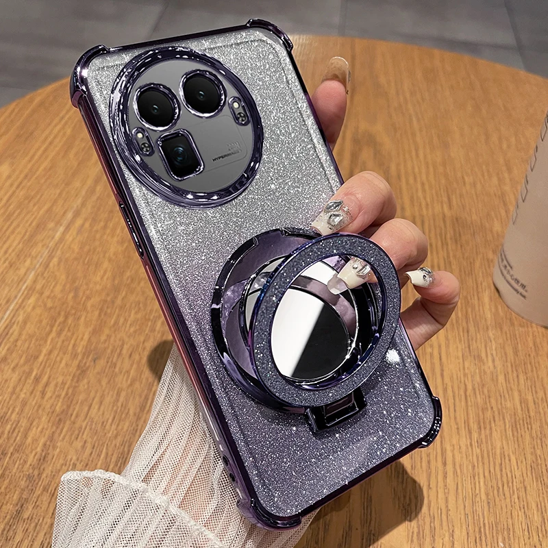 Funda For Realme GT8 Pro Case Mirror Glitter Holder Camera Lens Film Protection Luxury Plating Airbag Bumper Soft Back Cover
