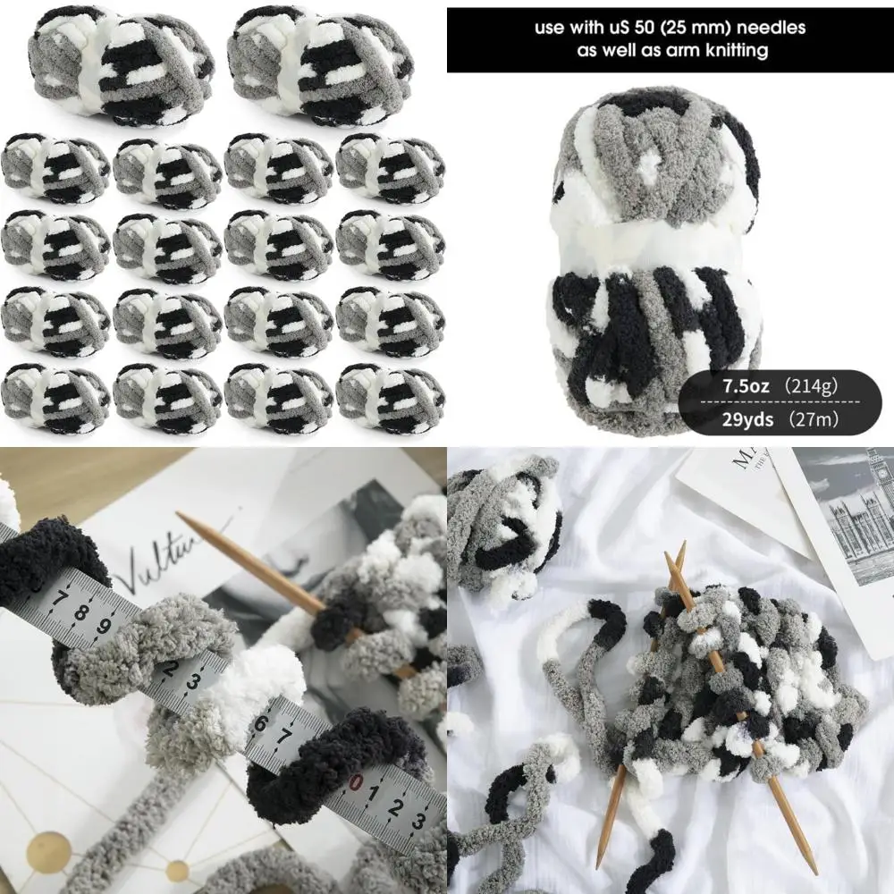 

Super Bulky Soft Fluffy Yarn for Crocheting, Tie Dye Plush Fuzzy Yarn, 18 Pack Giant Chunky Yarn, Mixed Color Thick Yarn for Cra