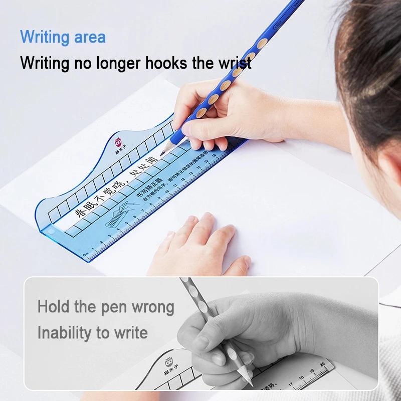 

Writing Posture Corrector Pen Grips for Kids Anti-Hook Wrist Aid with Ruler Ergonomic Pencil Holder for Children Handwriting