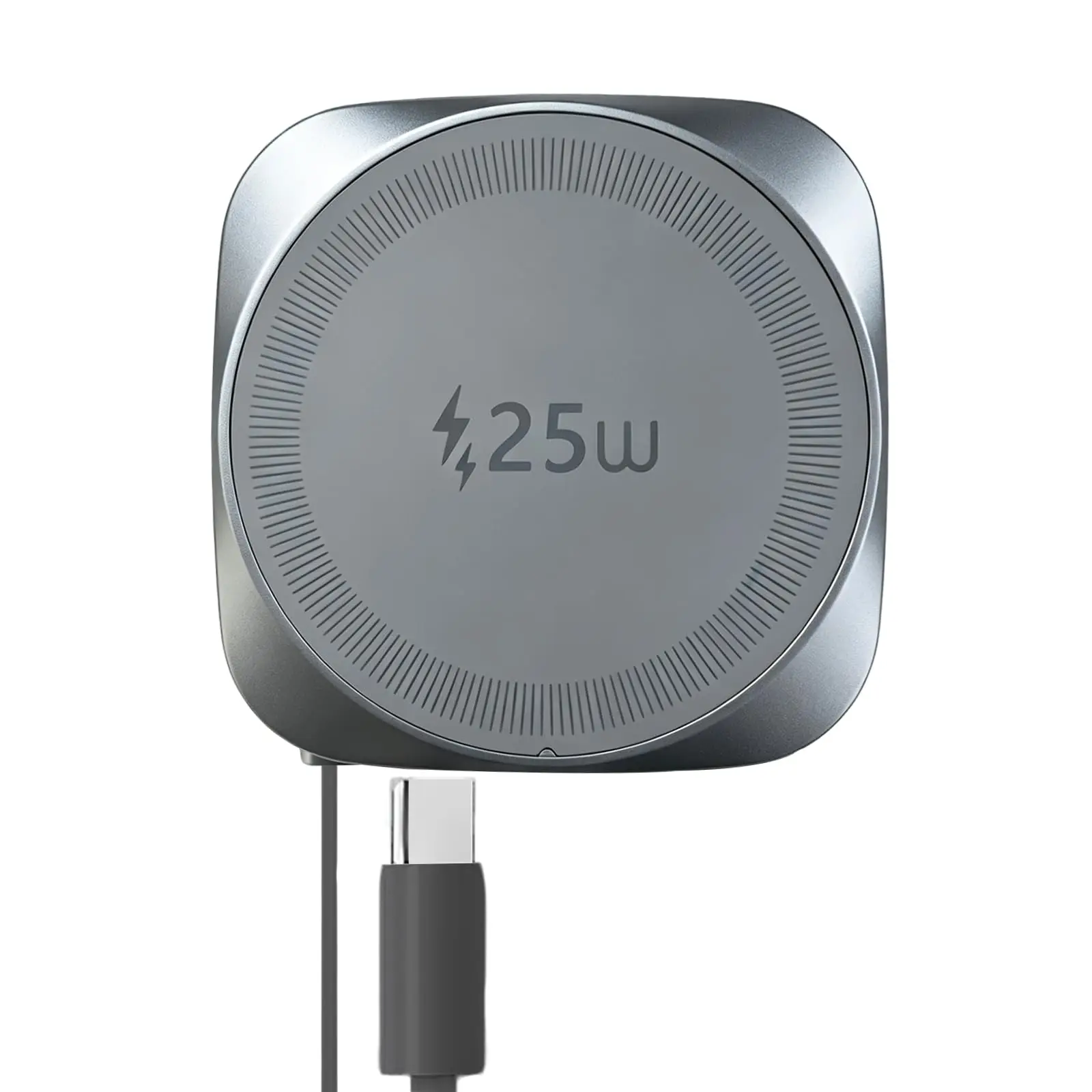 25W Magnetic Wireless Charging Pad, Slim Portable Wireless Charger with 0.7m Retractable USB-C Cable for iPhone, Samsung, Google