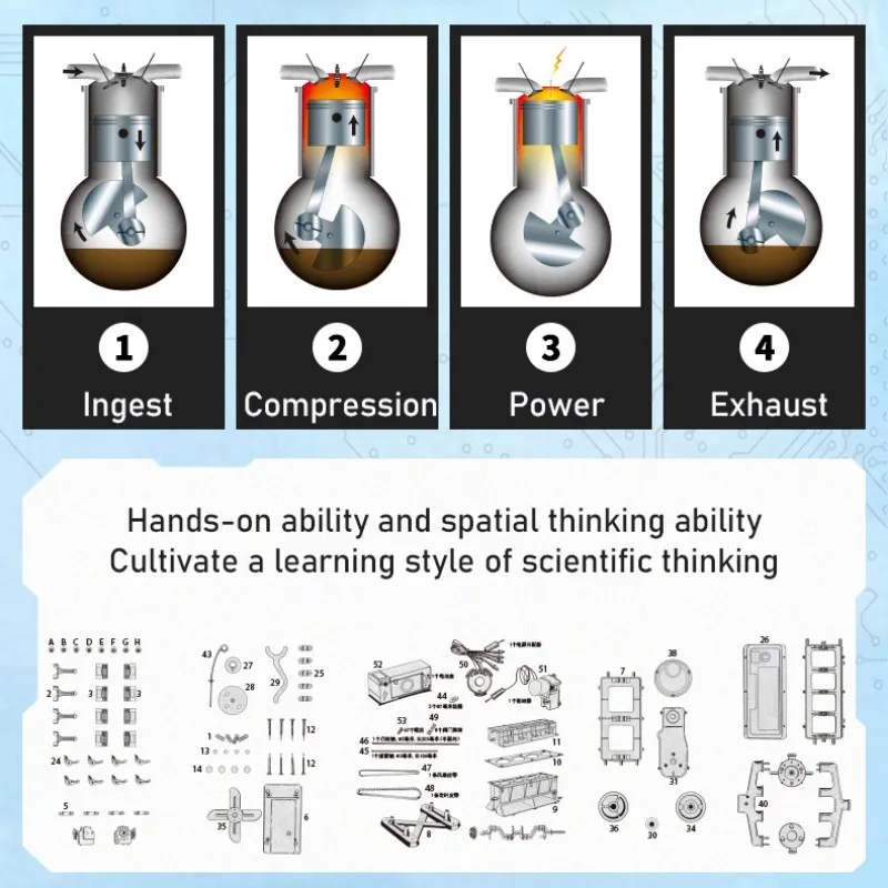 Kit d'assemblage de moteur de voiture 3D, modèle de puzzle de moteur de moto, jouets de construction de bricolage, blocs de construction de moteur nous-mêmes, jouets scientifiques de vapeur