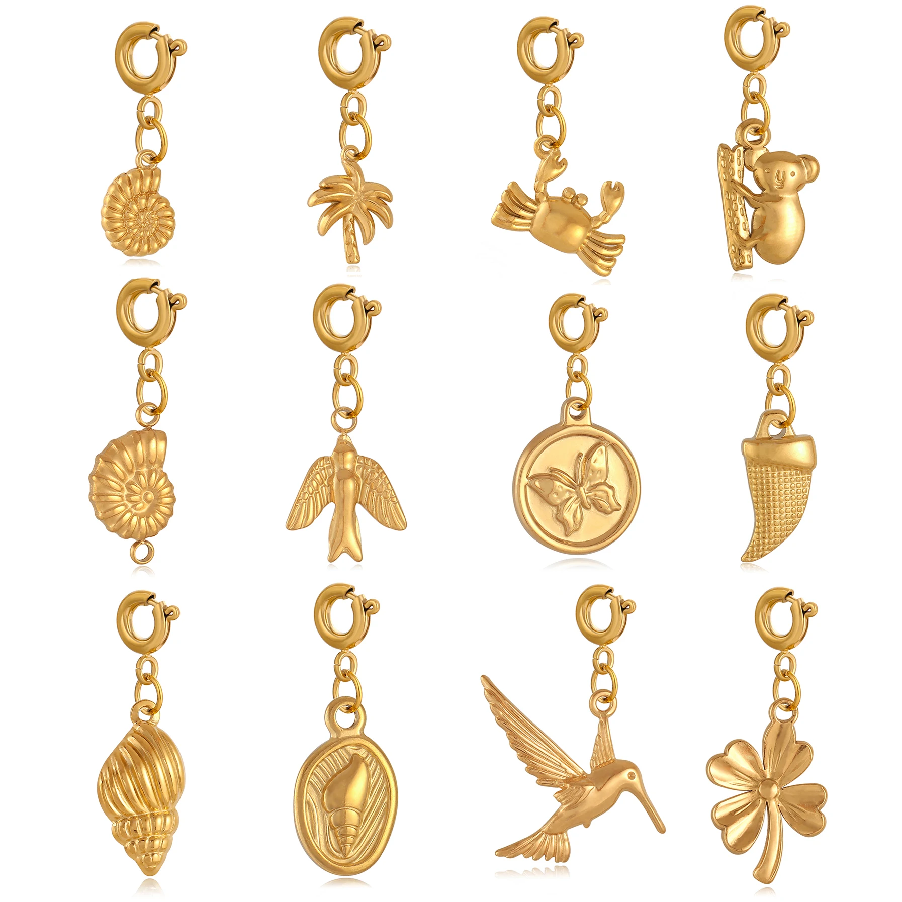 Cute Crab/Conch/Seagull/Clover Charm With Spring Clasp Buckle Stainless Steel Marine Choker Pendants for Jewelry Making Supplies