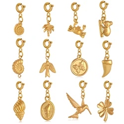 Cute Crab/Conch/Seagull/Clover Charm With Spring Clasp Buckle Stainless Steel Marine Choker Pendants for Jewelry Making Supplies