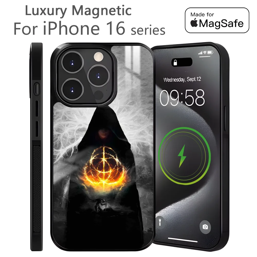 E-Elden Warrior Ring Hot Phone Case For iPhone 16 15 14 13 12 11 Pro Max Plus Mini Magnetic Magsafe Wireless Charging Cover