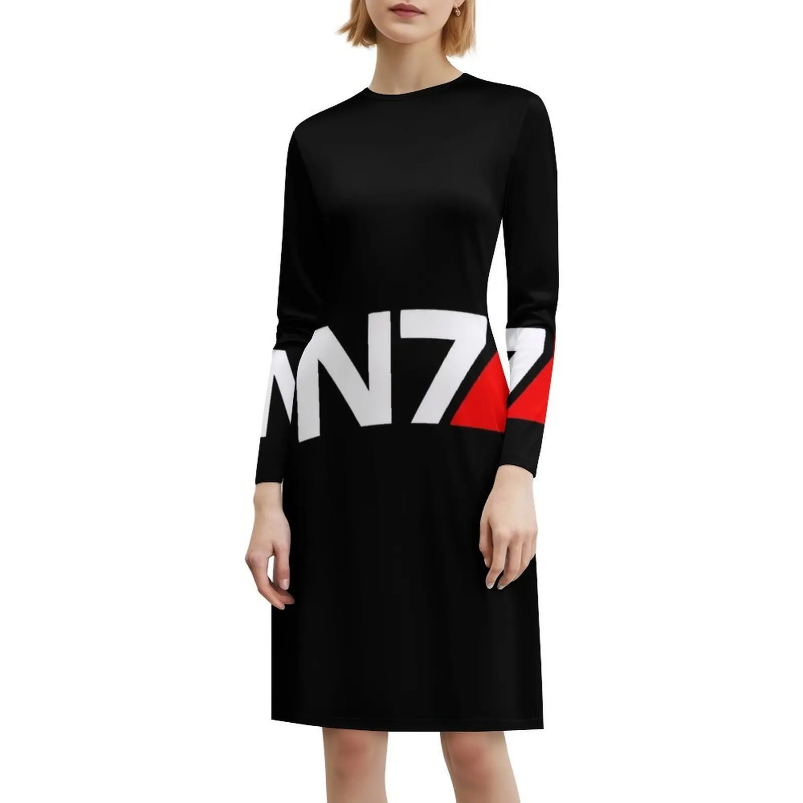Mass Effect N7 여성용 힙합 스트리트웨어 드레스 그래픽 프린트 파티 클럽웨어 로고 Mass Effect N7 베스트 여성 드레스