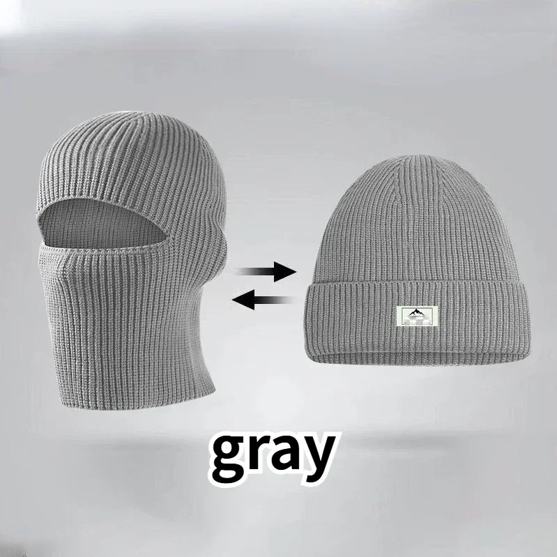 2 In1 Winter Mask Beanies Hats Warm Knitted Balaclava Hats Windproof Solid Full Face Ski Bonnet Tactical Cycling Earmuffs Cap, image 8