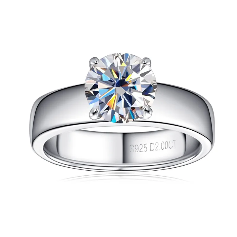 Butterflykiss 18k Gold Plated 925 Sliver 2ct 8mm Moissanite Ring For Couple Women Men Engagement Wedding Rings Wide Finger Bands