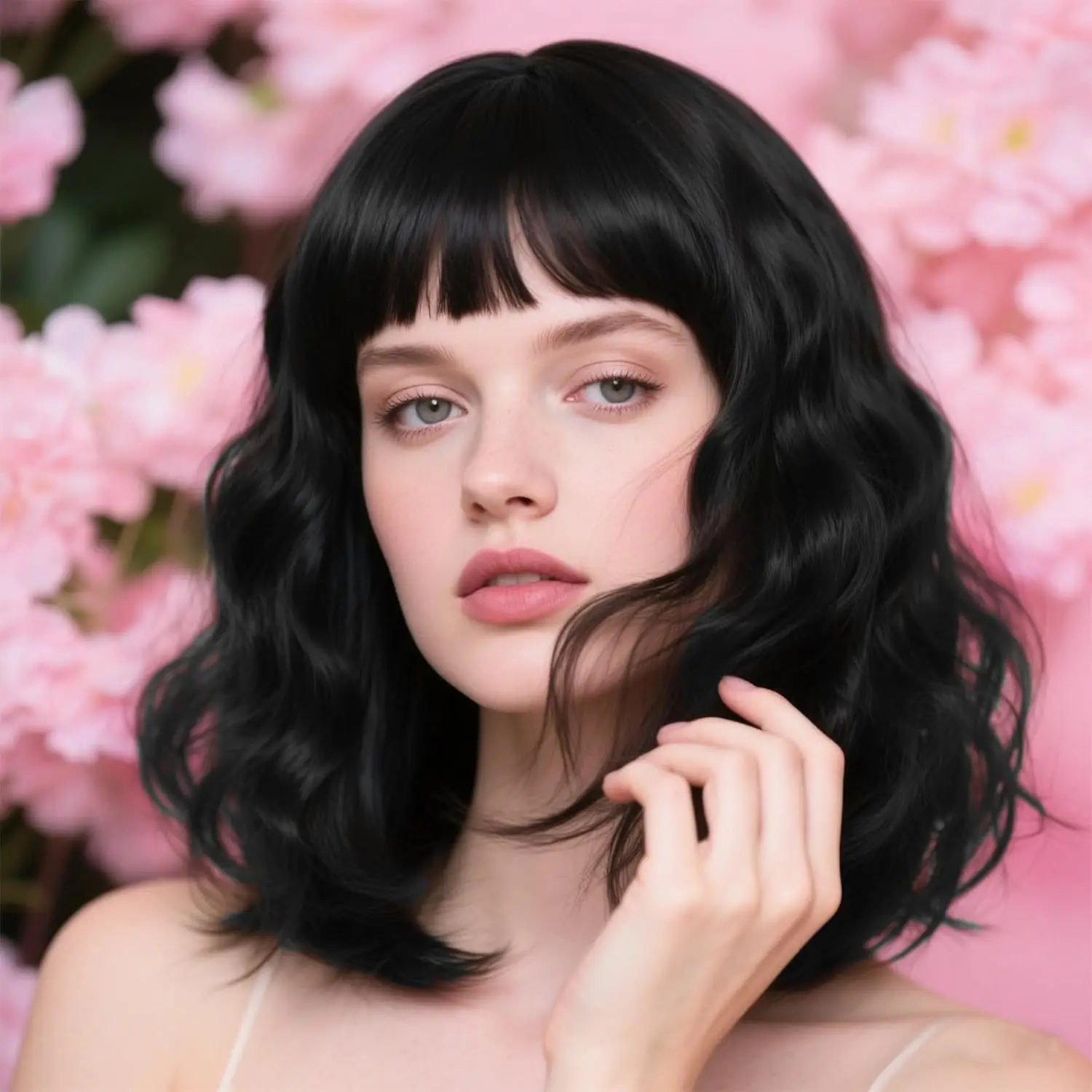 

Synthetic Curly Wavy Bob Wig with Bangs for Women