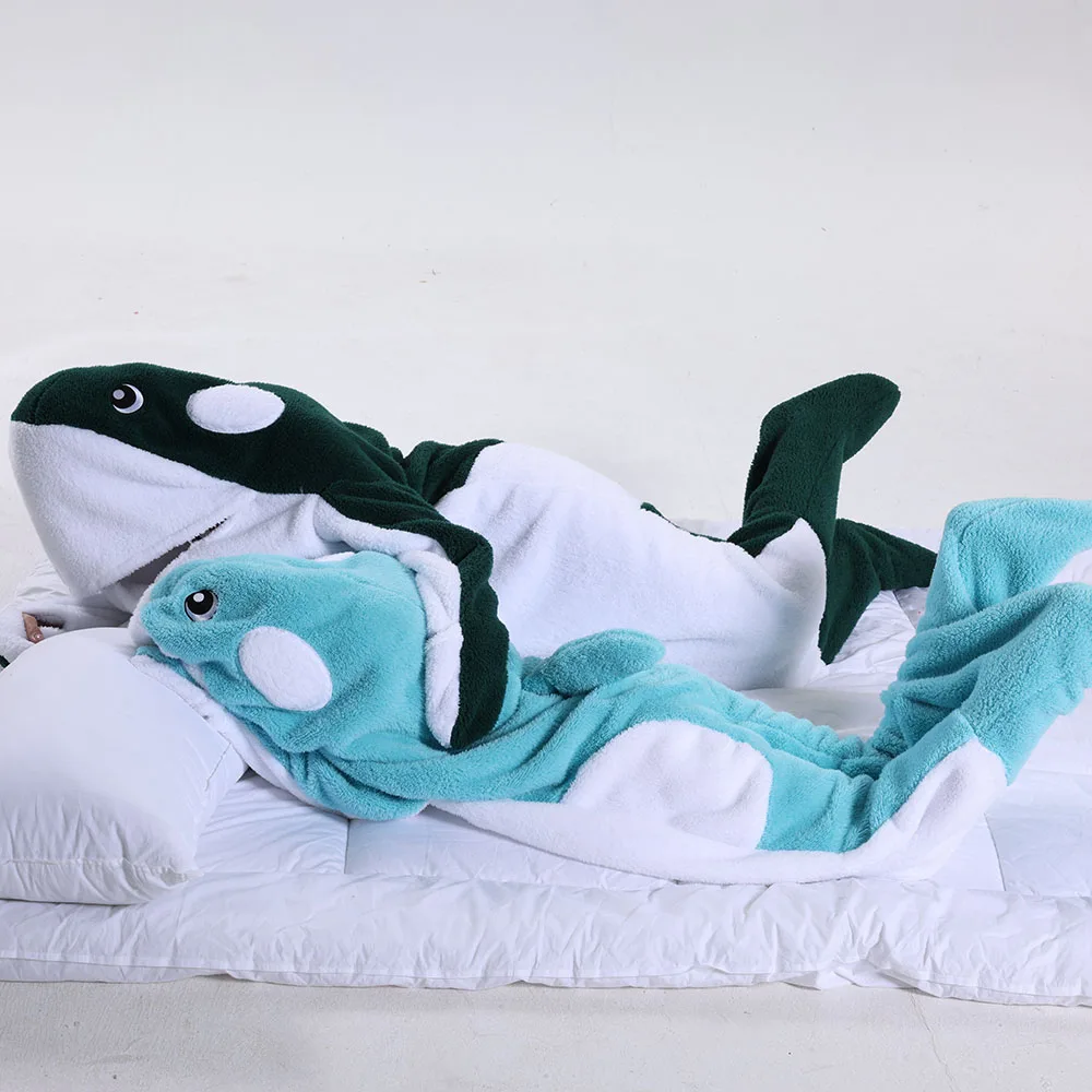 Family Matching Whale Animal Cartoon Kigurumi Pajamas One Piece Hooded Footed Oneises Kids Matching Mommy and Daughter Halloween