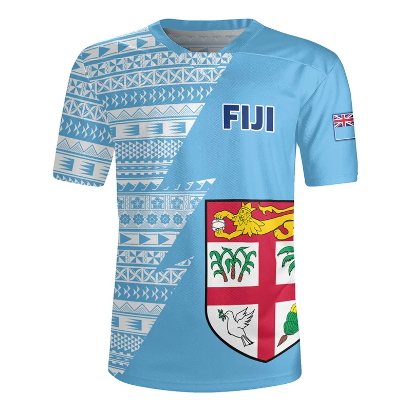 3D The Republic-of Fiji Flag Printing V Neck T Shirt Fiji Rugby-Jersey Emblem Graphic V neck T Shirts For Men Fashion Tee Shirts