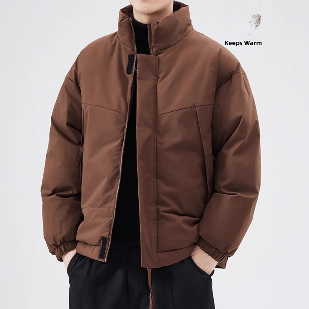 

Boys Cotton Jaet Loose Standing Collar Warmth Polyester Fiber Youth Sports Thiened Simple Sle Regular Length Coat