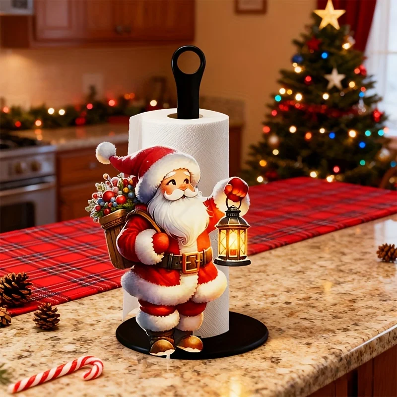 2/1 Piece Set Santa Claus Kitchen Paper Towel Holder, Desktop Countertop Roll Paper Holder for Storage, Cloth Storage Rack, Santa Claus Fun Design, for Kitchen, Bathroom, Living Room, Dining Room, Christmas Warm Decora