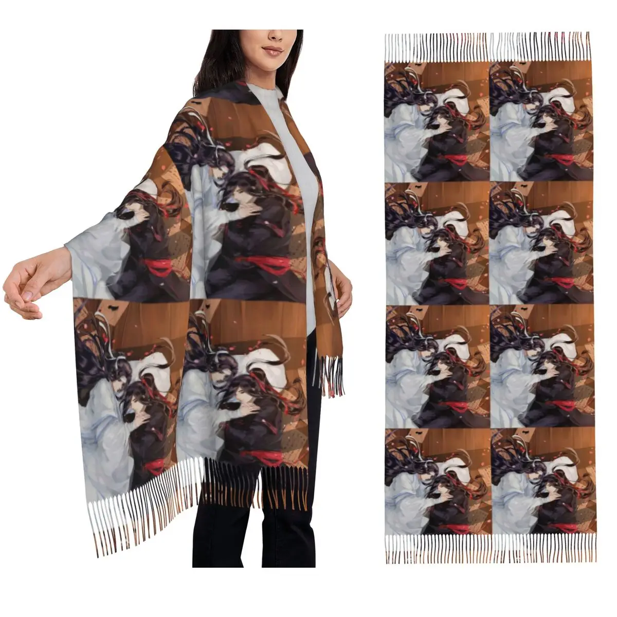 

Gusu Lan Sect The Untamed Mo Dao Zu Shi Wei Wuxian Шарф с кисточками Шарфы для женщин Шали и накидки Длинная осенне-зимняя шаль