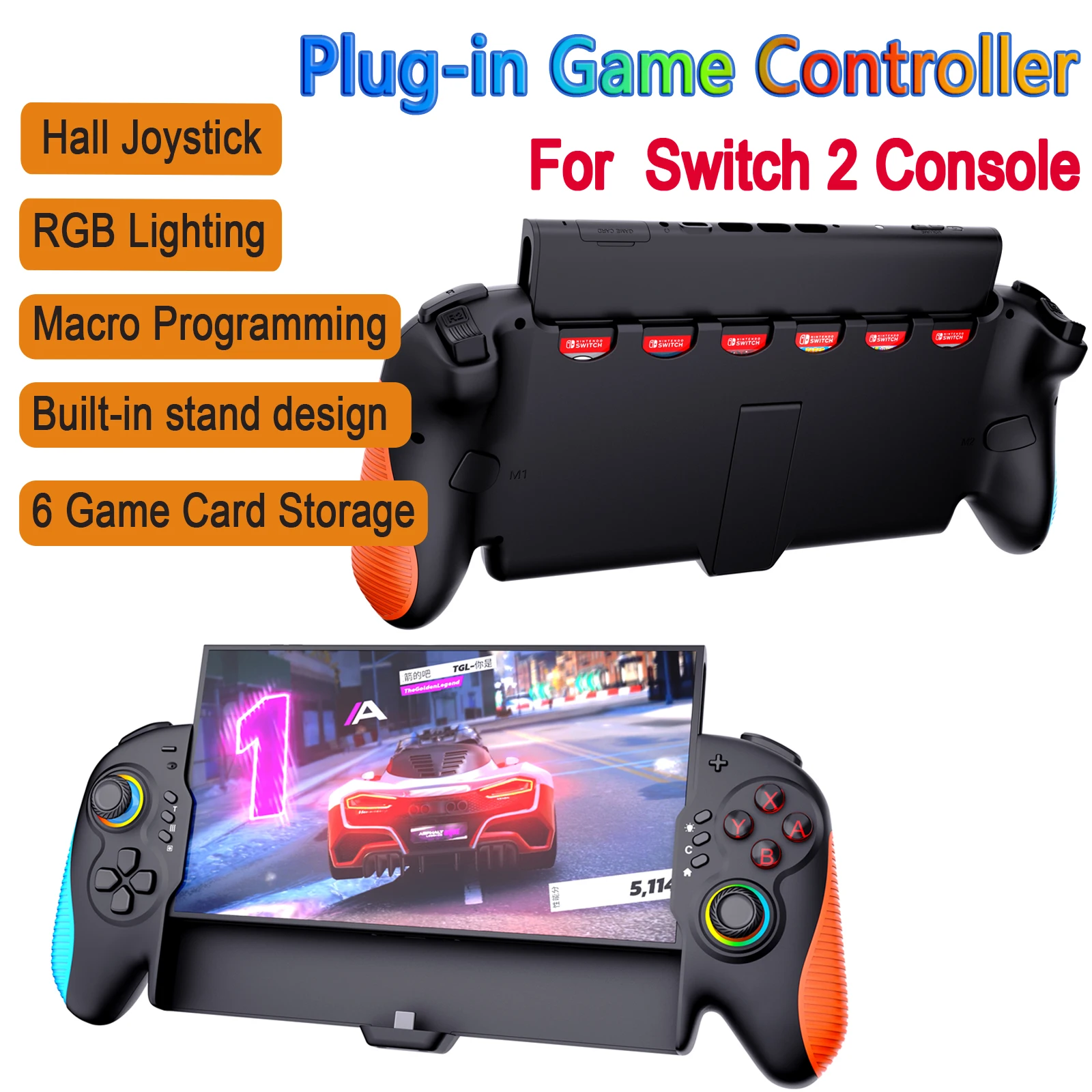 Проводной игровой контроллер для Switch 2 – Aounion STK-7067 с джойстиком Hall, RGB-подсветкой, программированием макросов и хранилищем для игровых карт