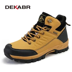 Dekabr marca de inverno botas de neve masculinas de pelúcia quente botas de tornozelo de couro à prova dwaterproof água de alta qualidade antiderrapante botas de caminhada masculinas