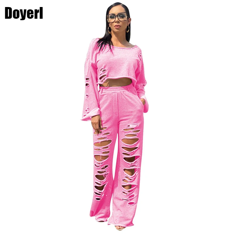 Autumn Two Piece Set Top and Pants Wide Leg High Waist Matching Sets Casual Crop Tops Streetwear 2 Piece Outfits for Women Suit