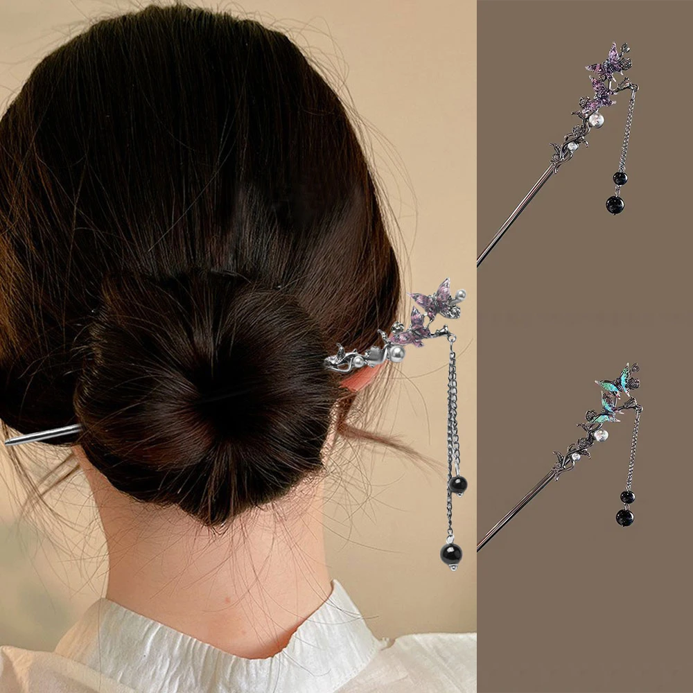 

Элегантная заколка для волос с двойной бабочкой и кисточкой, подходящая для юбок с конским лицом и заколок для волос Cheongsam, праздничные подарки, аксессуары для косплея