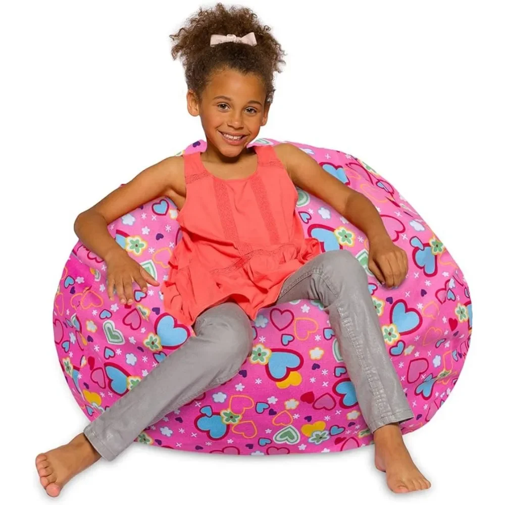 

Bean Bag Chair for Kids, Teens, Adults Includes Removable and Machine Washable Cover,Canvas Multi-Colored Hearts on Pink,38in