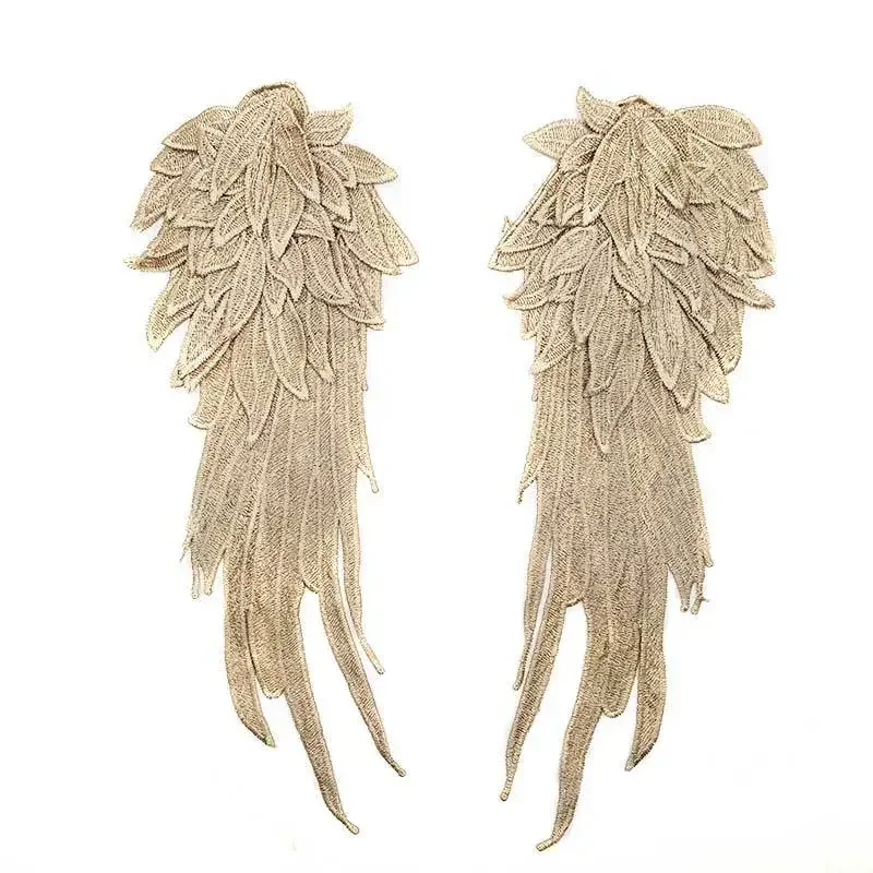 2PCS Angel Feather Wings Fabric Embroidery Gown Appliques Collar Sew on Patches for Wedding Decoration Dress Lace Accessories