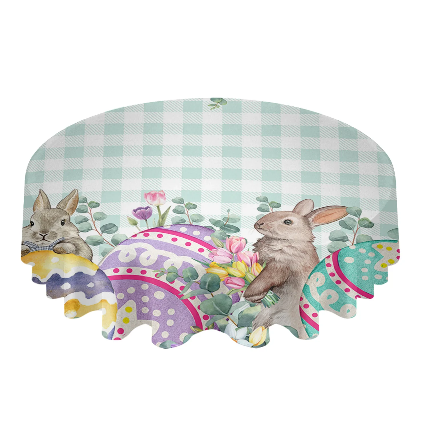 Easter Tulip Spring Flower Rabbit Waterproof Tablecloth Table Decoration Wedding Home Kitchen Dining Room Round Table