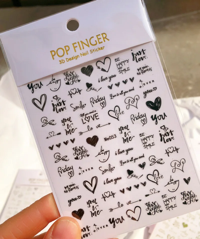 Pegatinas de uñas 3D abstractas con letras de amor, deslizador de uñas, decoración de Arte de uñas, pegatina de bronceado láser, prensa de