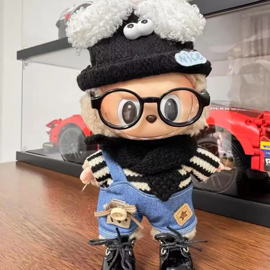 

17cm Mini Doll'S Clothes Outfit Accessories For Korea Kpop Exo Labubu Idol V1 V2 Striped sweater overalls glasses hat Clothing