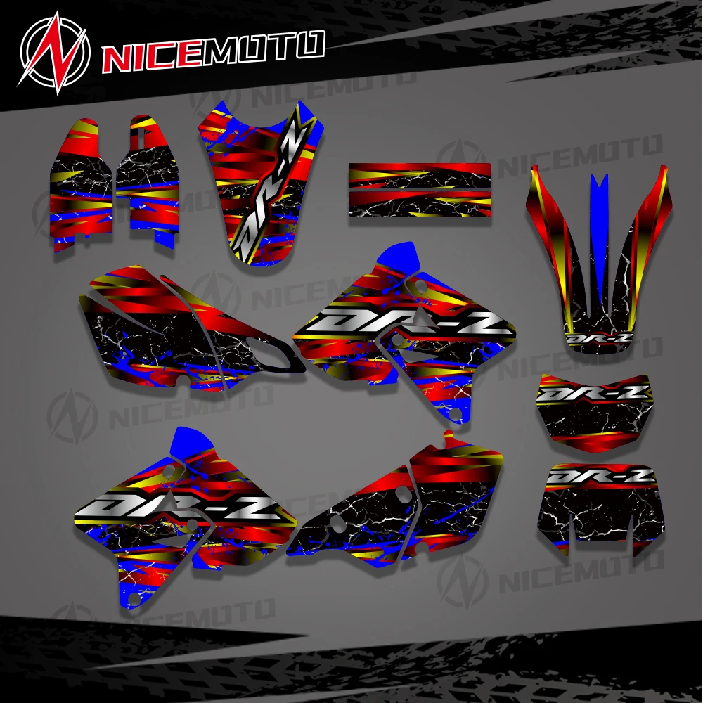 Full Graphics Decals Stickers Kits For SUZUKI DRZ400 SM S E DRZ 400 SM S E 2000-2020 Number Name Backgrounds Custom