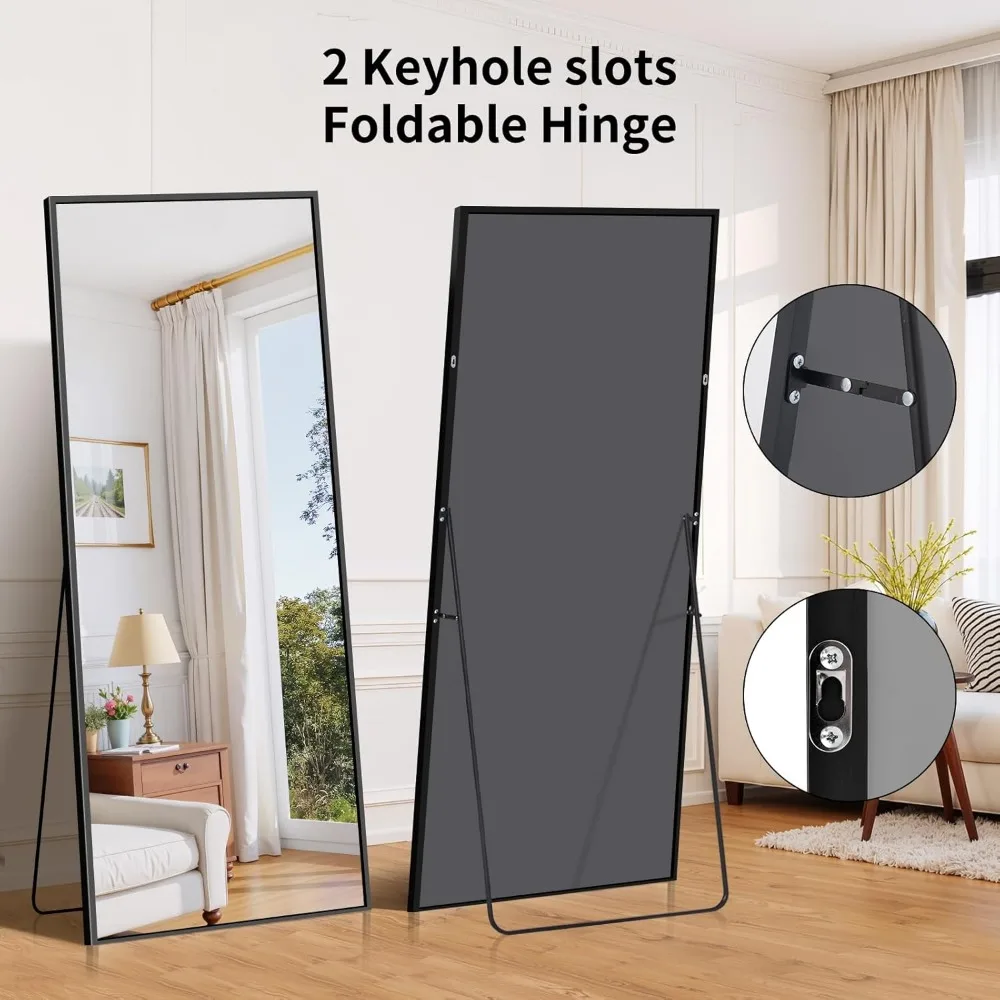 Full-Length Floor Mirror with Aluminum Frame - Large Standing Mirror for Home Decor and Wall Mounting