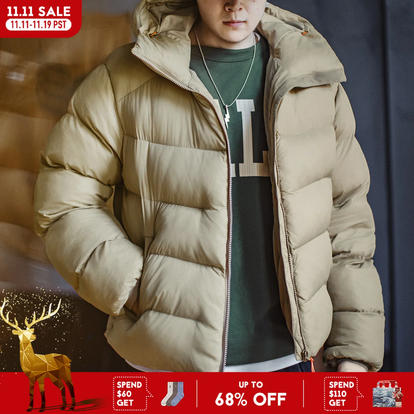 Maden الرجال مقنعين سترة مبطنة بالقطن مبطن البخاخ معطف قصير في الهواء الطلق مقاوم للماء يندبروف الدافئة سترات ناعمة لخريف شتاء #1