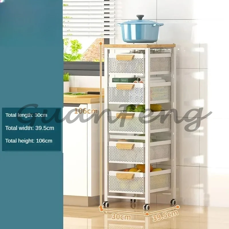 Kitchen cart with wheels, multi-layer vegetable auxiliary cart
