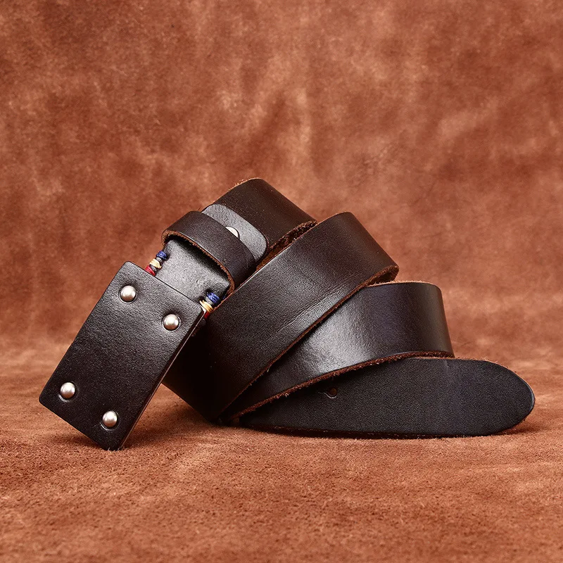Men's Retro Thickened Extra Thick Genuine Leather Belt Smooth Buckle Versatile Personalized Trend First Layer Cowhide Plate Buck