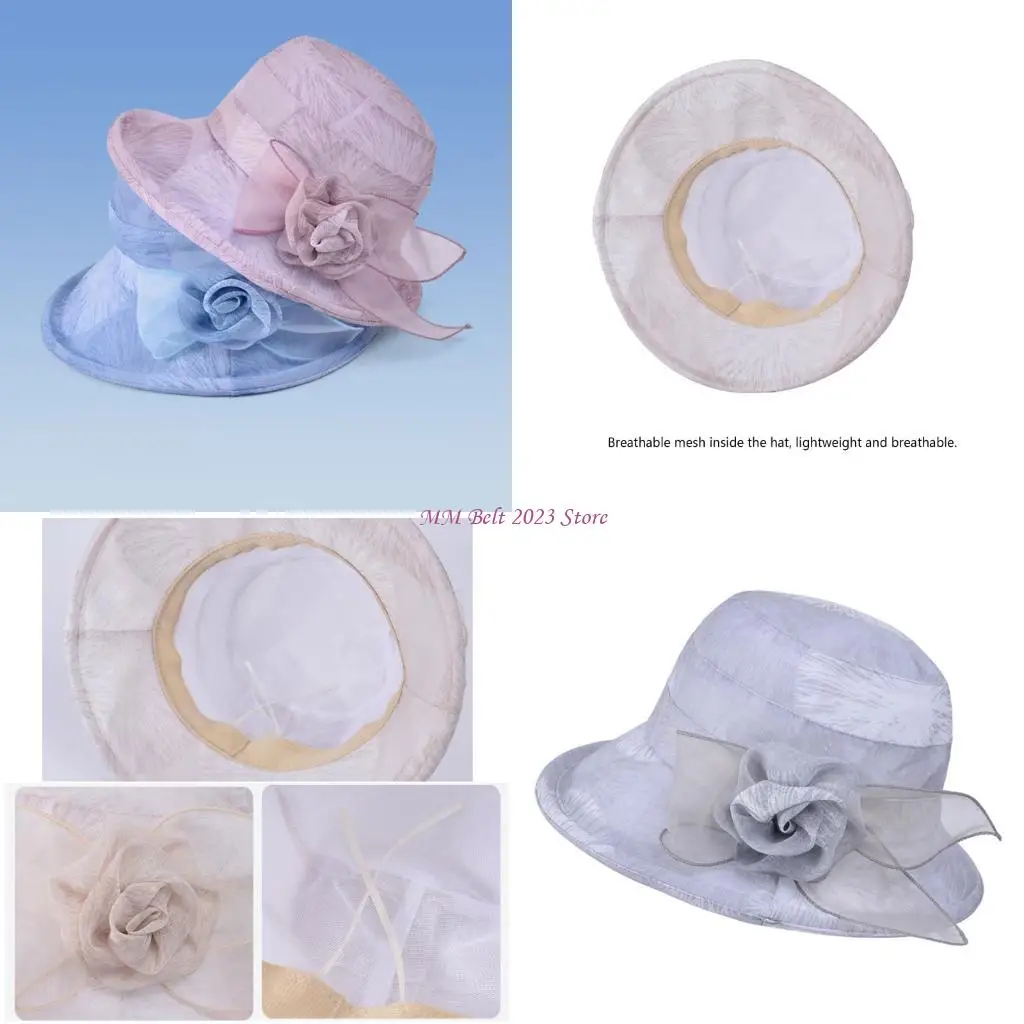 

49ME Stylish Foldable Sun Hat for Ladies with Breathable Fabric and Flower Accents Perfect for Vacation and Daily Use
