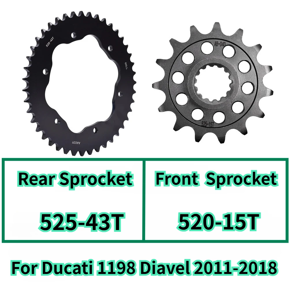 

For Ducati Road 525 43T 15T 1198 Diavel 2011-2018 Motorcycle Rear Sprocket Carburized Steel 1198Diavel Carbon Cromo Dark Strada