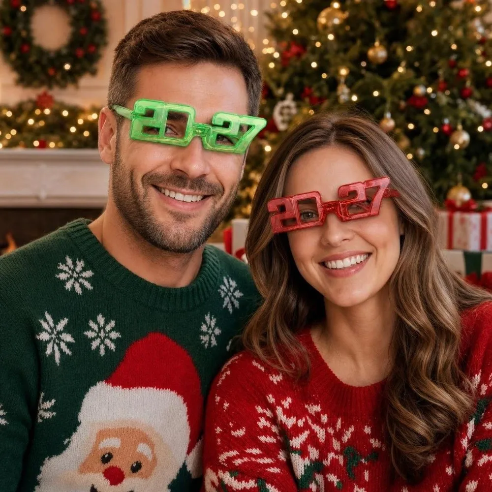 Funny New Year Glow Glasses Number Square Shape Light Up Glasses Lightweight Cool 2027 LED Glow Glasses New Year Decorations