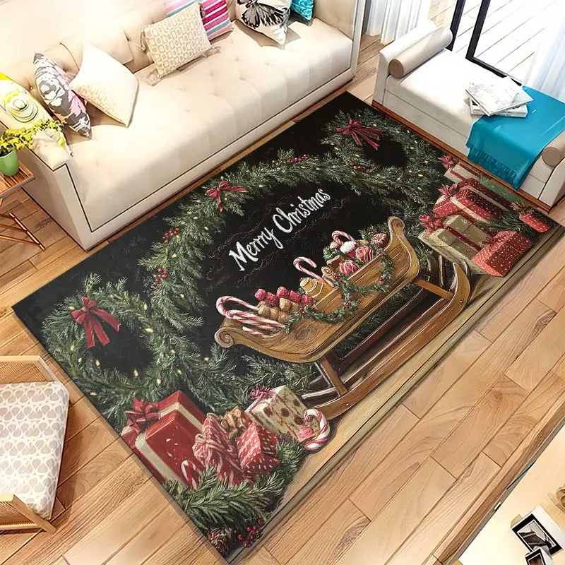 Merry Christmas Tree Santa Claus Fairy Tale Kids Gift Non-Slip Area Rug for Living Room,Bedroom Carpet Mat for Sofa,Home Decor