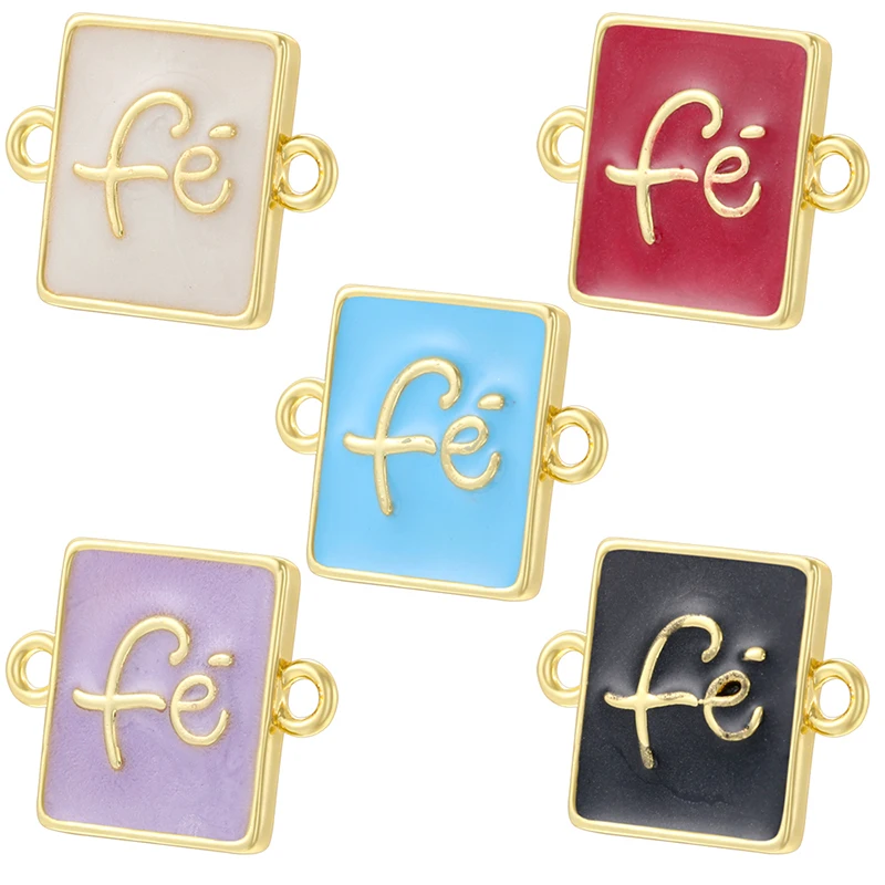 Square Enamel Double Loop Connector Charms Embossed Letter Detail DIY Bracelet Necklace Jewelry Making Accessories:VS582