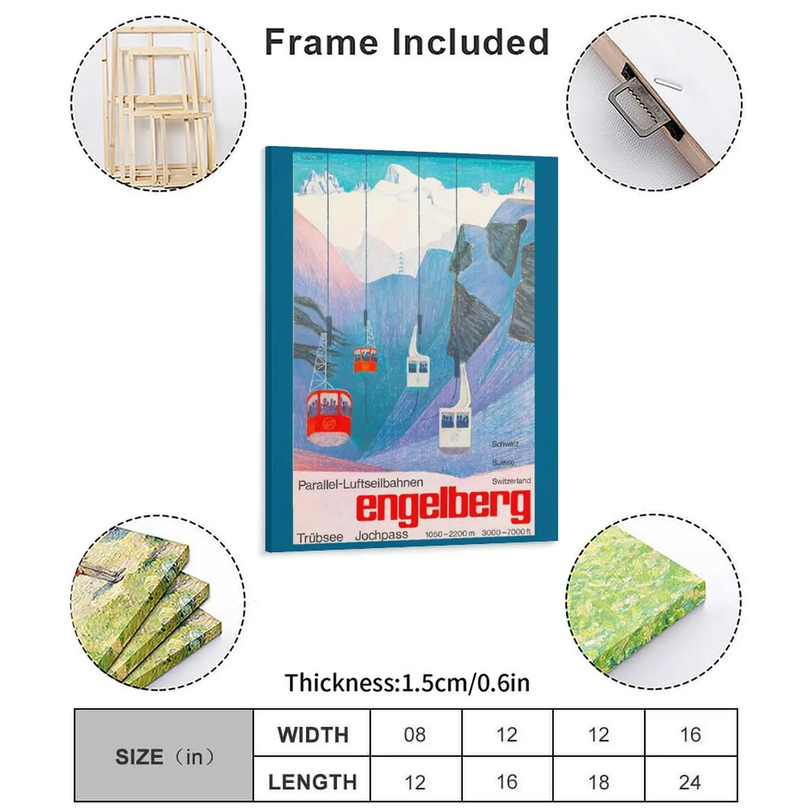 Engelberg Switzerland Ski Poster Canvas Painting Retro Wall Plaque Party Pub Framed Wall Paintings