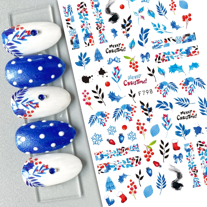 

Winter Christmas Snowflake Nail Sticker Santa Claus Leaf Bird 3D Slider Snowman Elk New Year Design Manicure Decorations F798